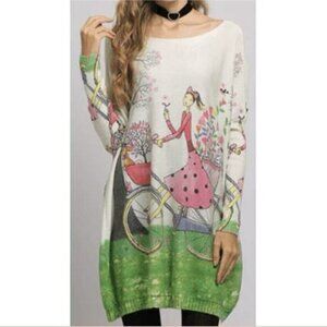 Coeur De Vague Art‎ To Wear Women’s Top ONE SIZE Artsy Boho Unique Long Sleeve